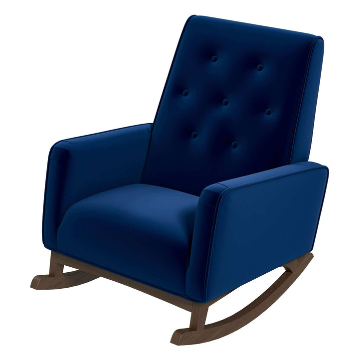 Demetrius Dark Blue Velvet Solid Wood Rocking Chair Image 7