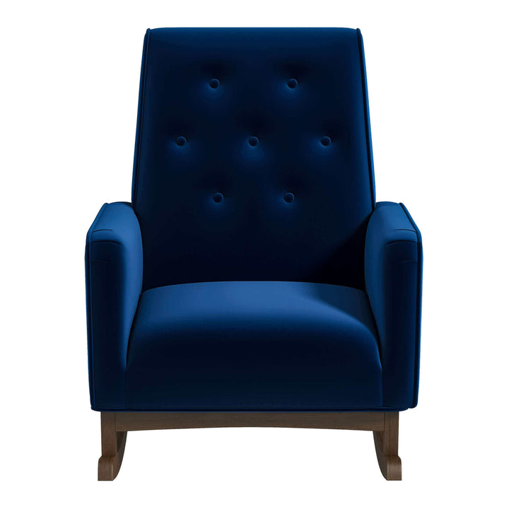 Demetrius Dark Blue Velvet Solid Wood Rocking Chair Image 8