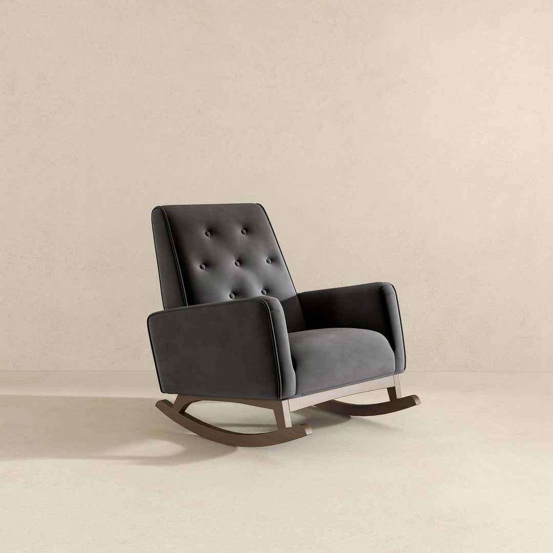 Demetrius Dark Grey Fabric Solid Wood Rocking Chair Image 5