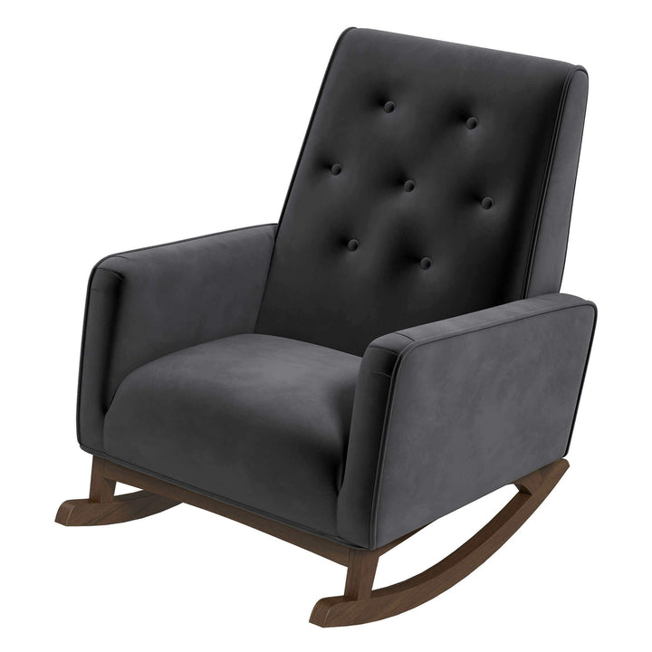 Demetrius Dark Grey Fabric Solid Wood Rocking Chair Image 7