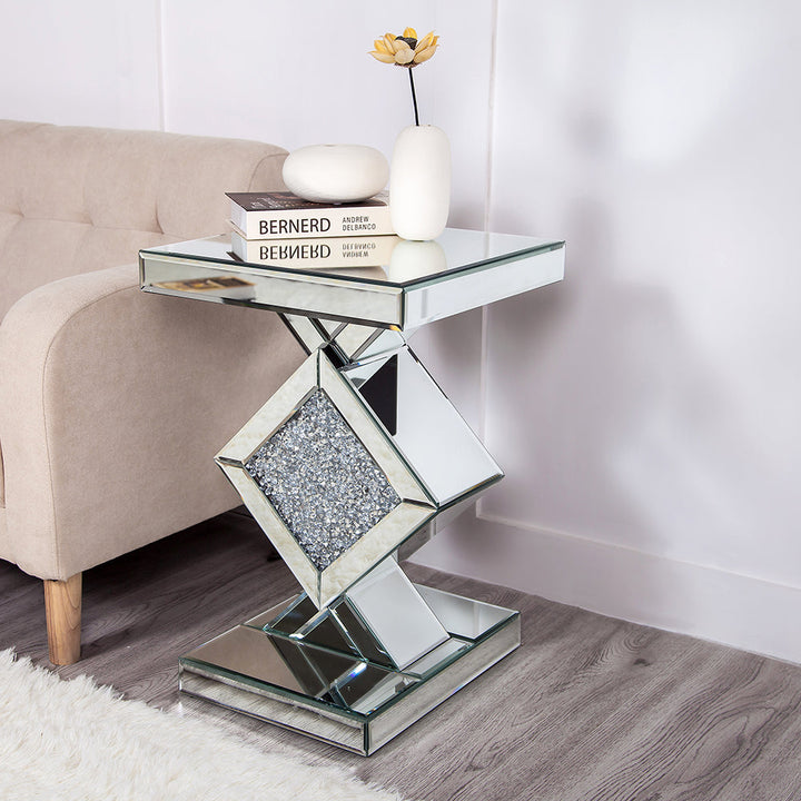 Diamond Silver Mirrored Side Table Image 3