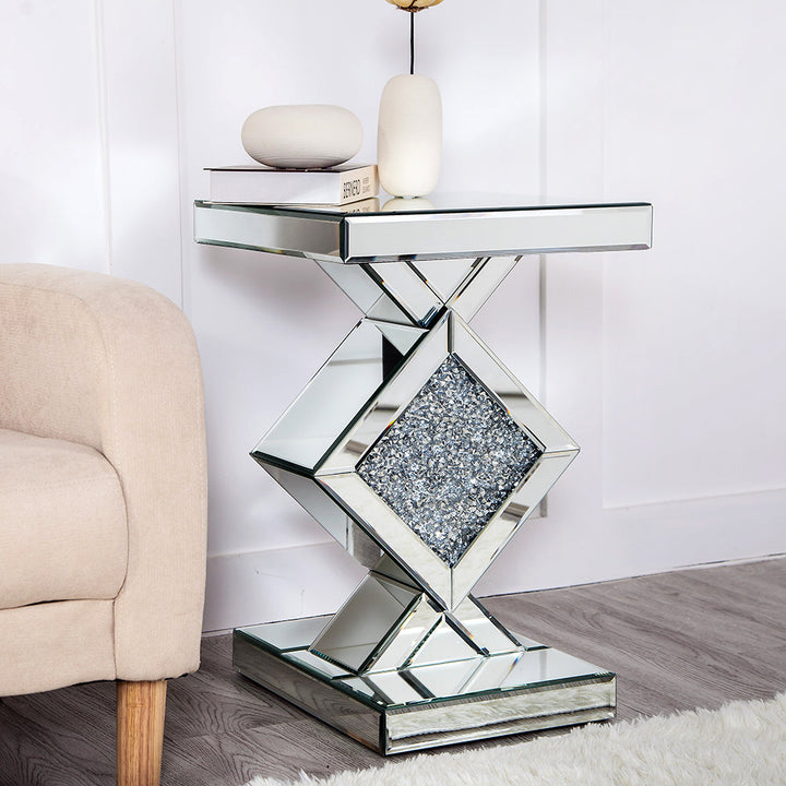 Diamond Silver Mirrored Side Table Image 4