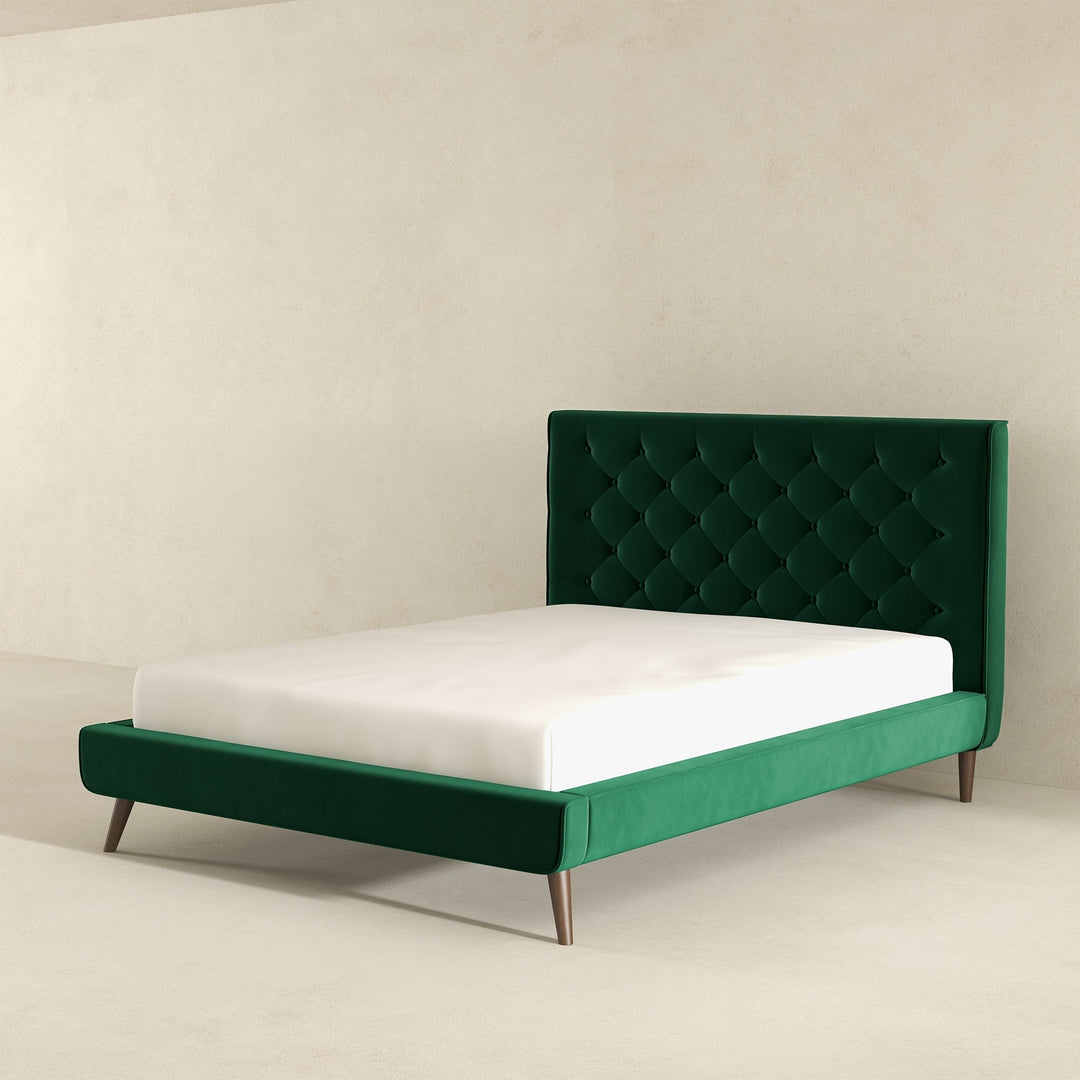 Dillon Dark Green Velvet Platform Bed (Queen Size) Image 3