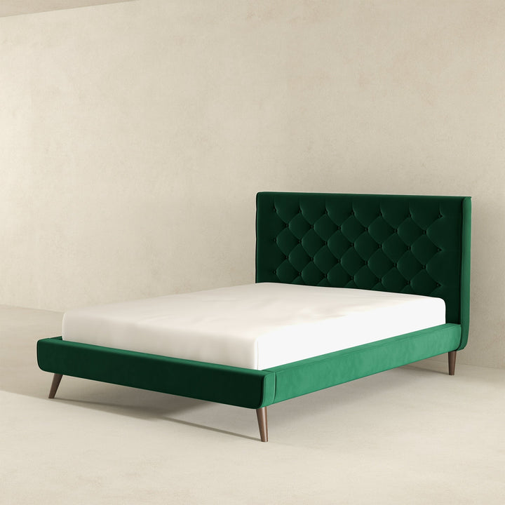 Dillon Dark Green Velvet Platform Bed (Queen Size) Image 3