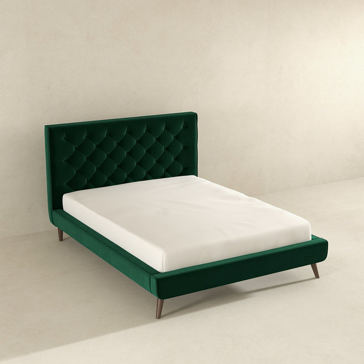 Dillon Dark Green Velvet Platform Bed (Queen Size) Image 4