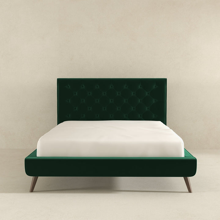 Dillon Dark Green Velvet Platform Bed (Queen Size) Image 5