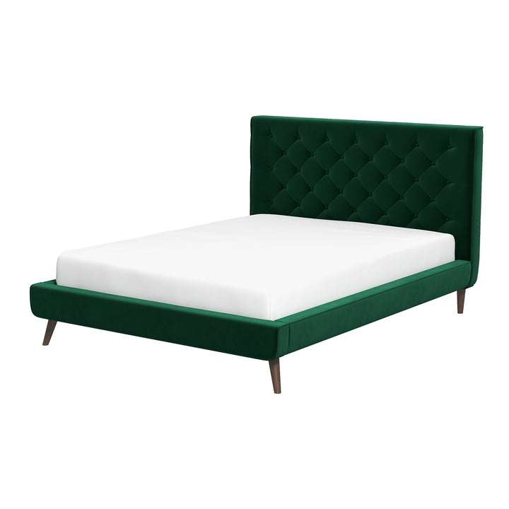 Dillon Dark Green Velvet Platform Bed (Queen Size) Image 6