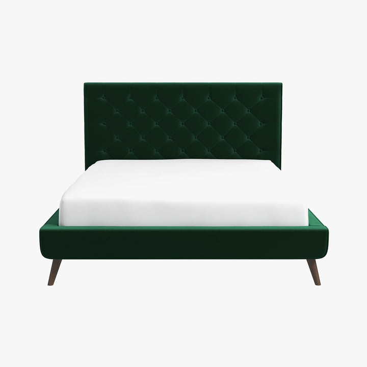 Dillon Dark Green Velvet Platform Bed (Queen Size) Image 7