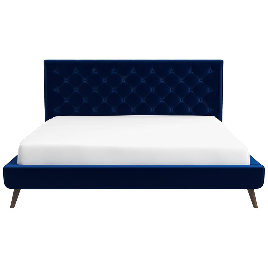 Dillon Blue Velvet Platform Bed (King Size) Image 1