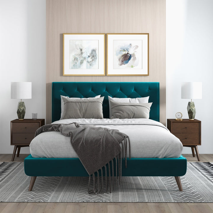 Dillon Teal Velvet Platform Bed(Queen Size) Image 4