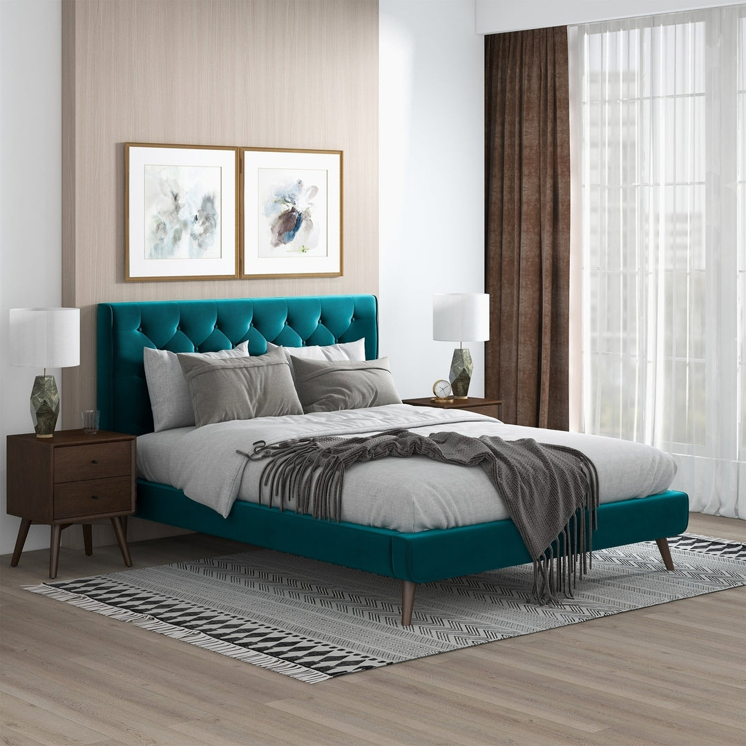 Dillon Teal Velvet Platform Bed(Queen Size) Image 5