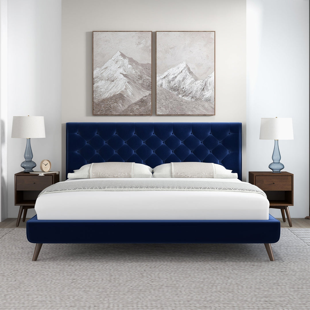 Dillon Blue Velvet Platform Bed (King Size) Image 3