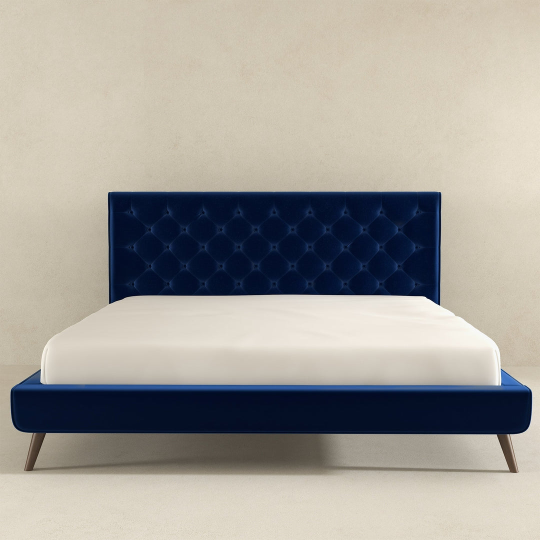 Dillon Blue Velvet Platform Bed (King Size) Image 4