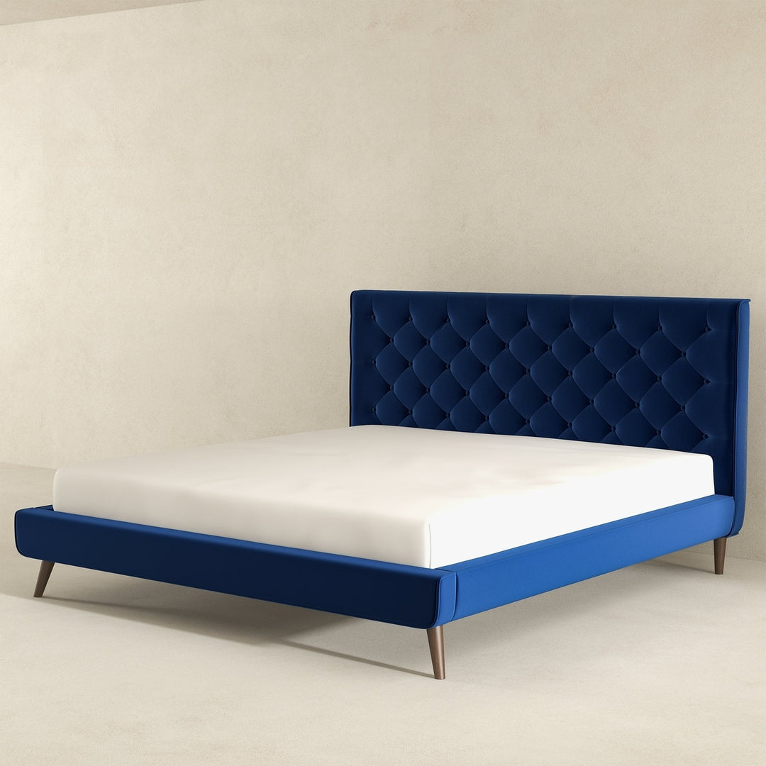 Dillon Blue Velvet Platform Bed (King Size) Image 5