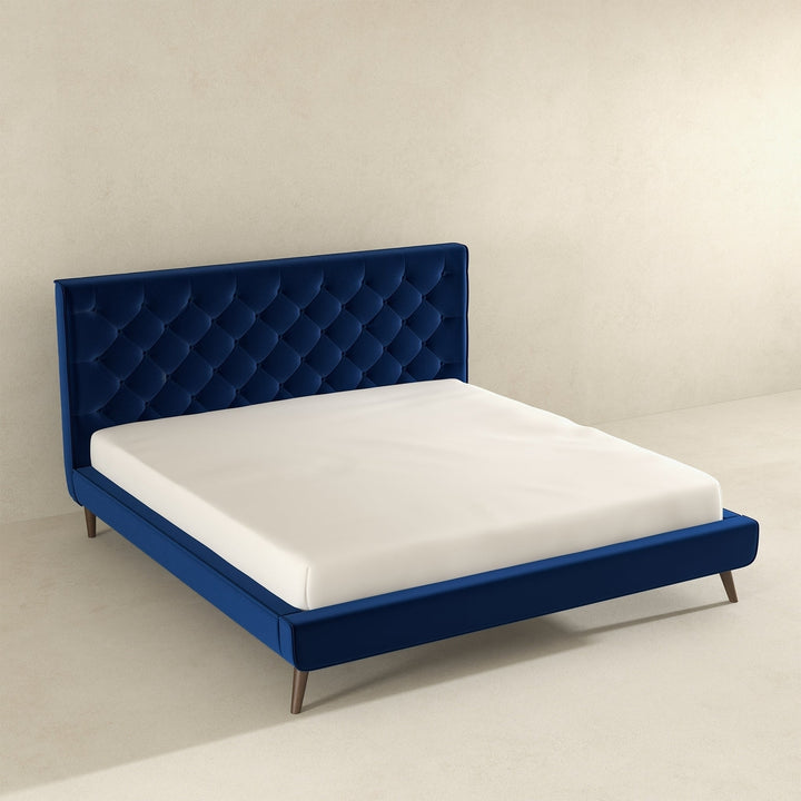 Dillon Blue Velvet Platform Bed (King Size) Image 6