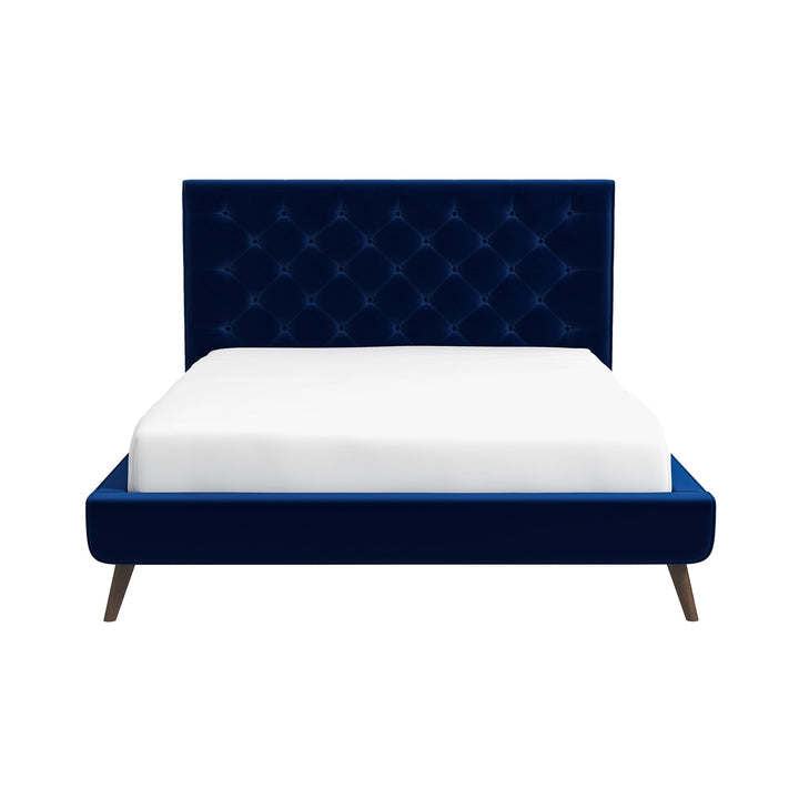 Dillon Blue Velvet Platform Bed (Queen Size) Image 1