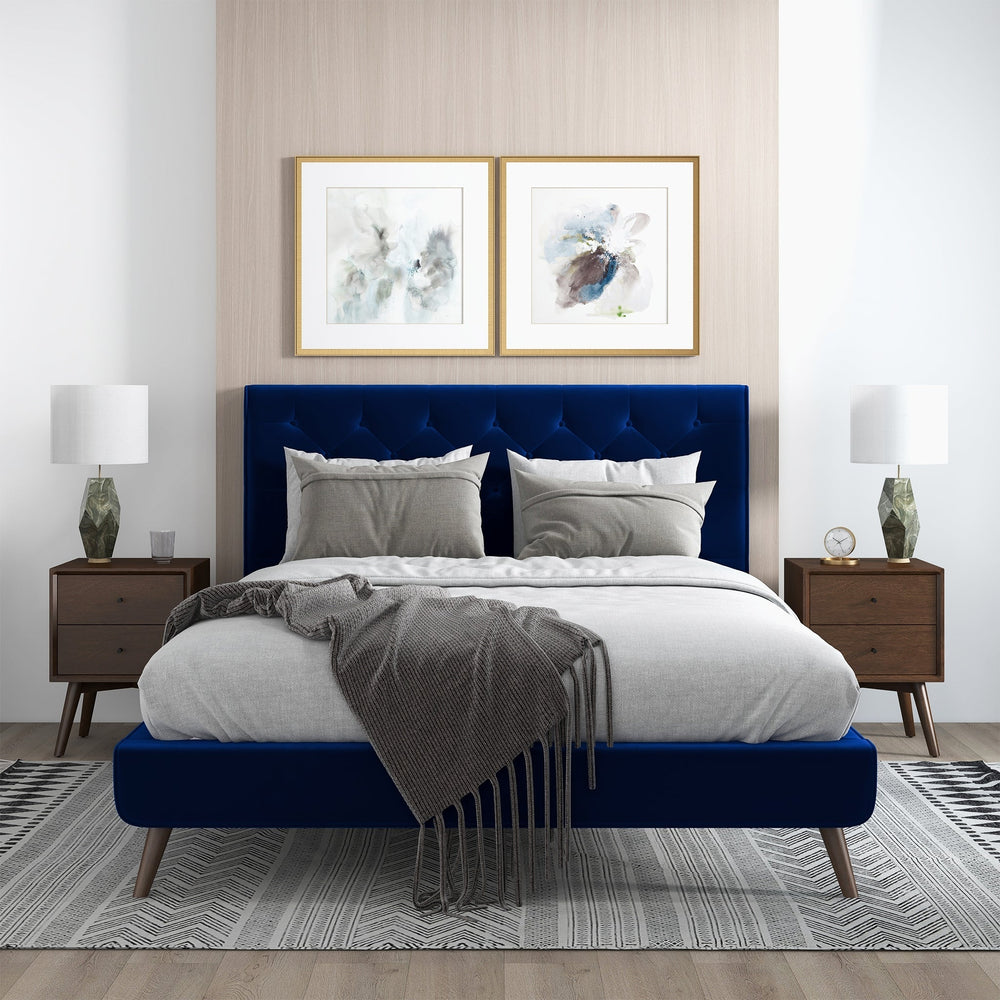 Dillon Blue Velvet Platform Bed (Queen Size) Image 2