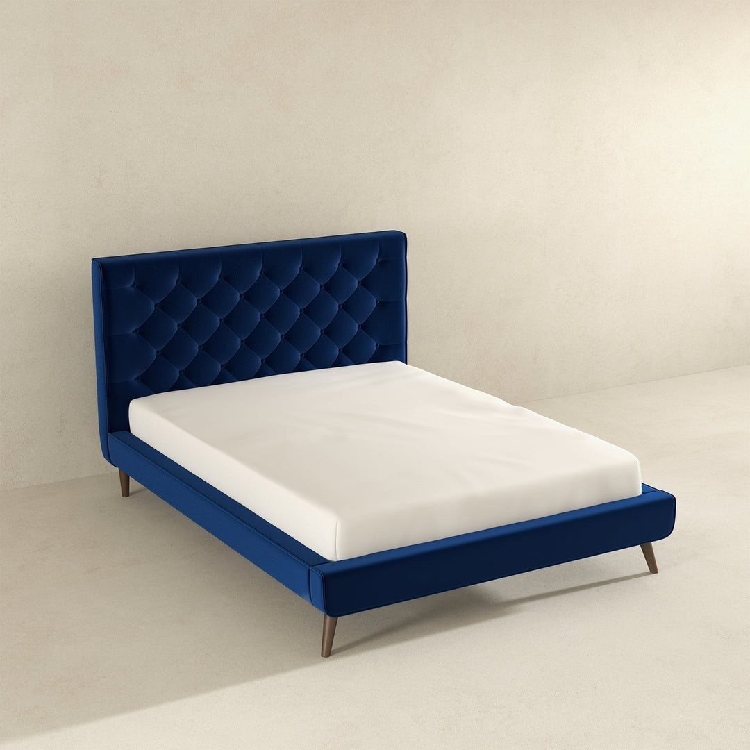 Dillon Blue Velvet Platform Bed (Queen Size) Image 4