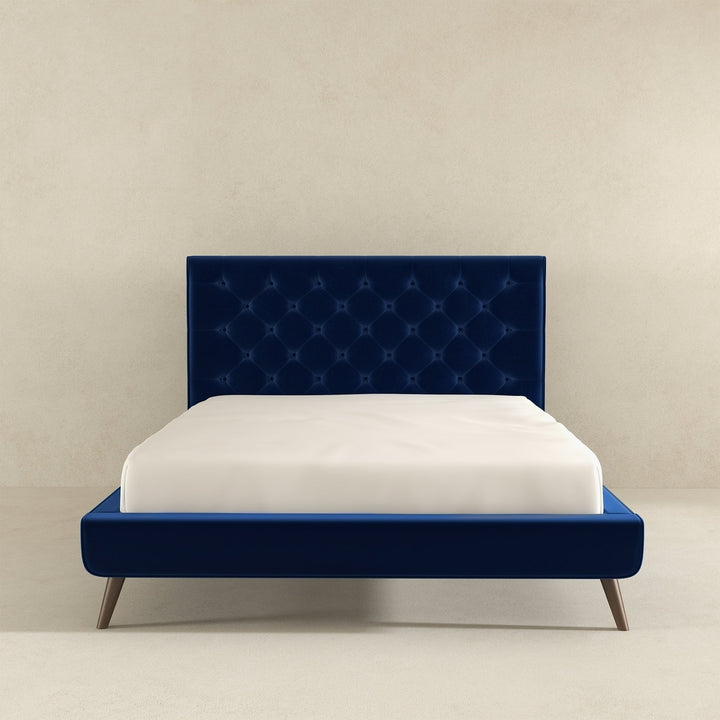 Dillon Blue Velvet Platform Bed (Queen Size) Image 5