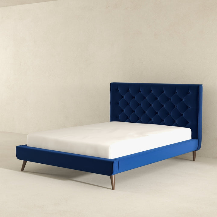 Dillon Blue Velvet Platform Bed (Queen Size) Image 6