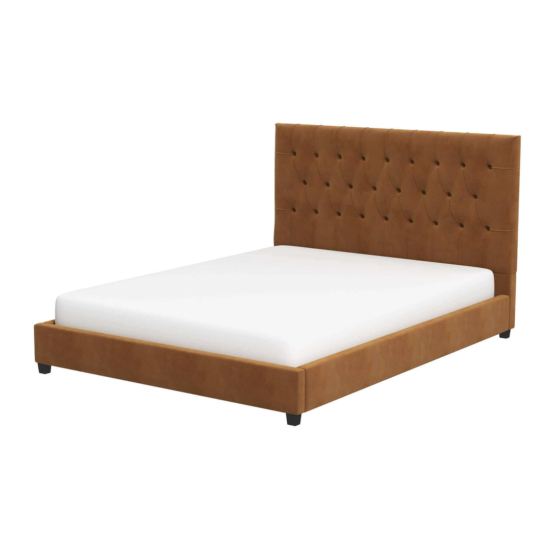 Donald Mid Century Modern Cognac Velvet Platform Bed Queen Image 2