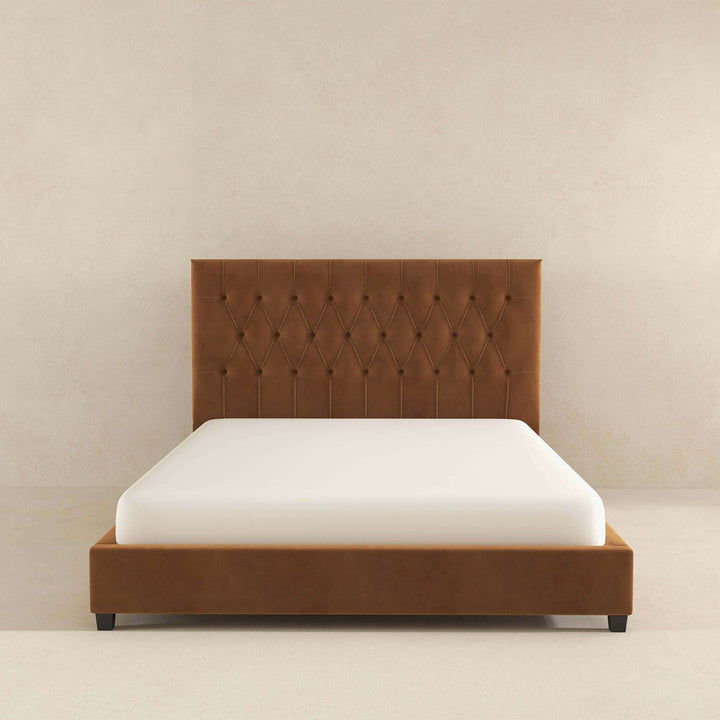 Donald Mid Century Modern Cognac Velvet Platform Bed King Image 7