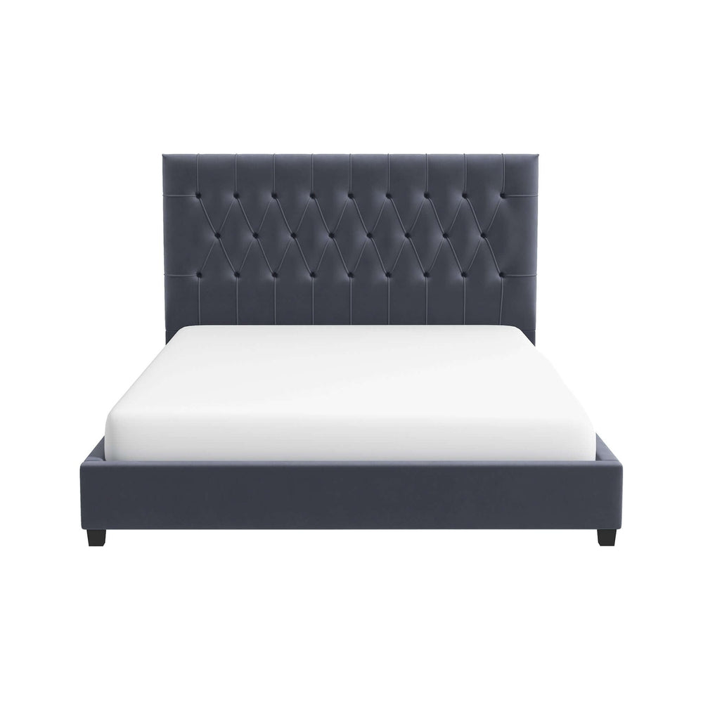 Donald Mid Century Modern Grey Velvet Platform Bed Queen Image 2