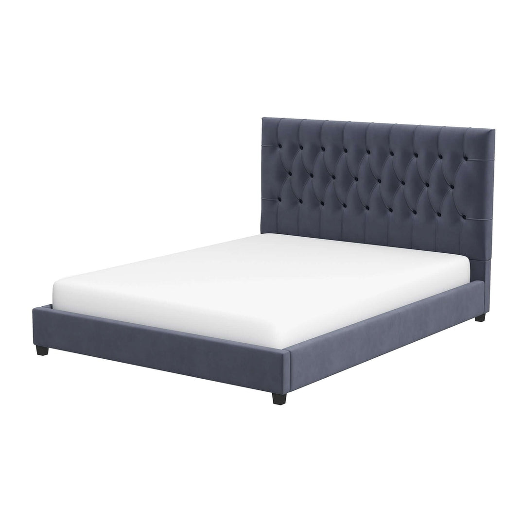 Donald Mid Century Modern Grey Velvet Platform Bed Queen Image 3