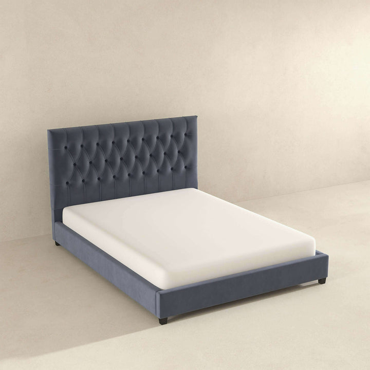 Donald Mid Century Modern Grey Velvet Platform Bed Queen Image 5