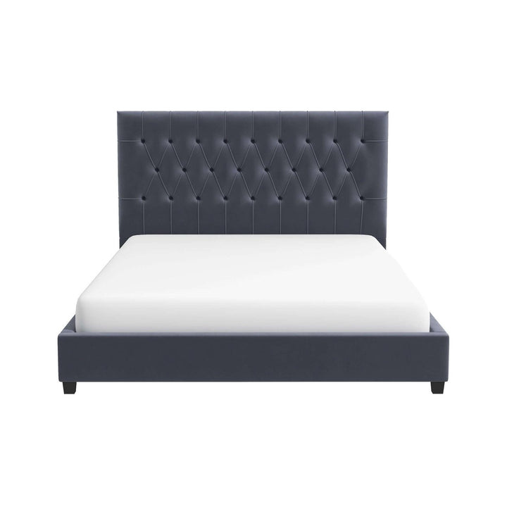 Donald Mid Century Modern Grey Velvet Platform Bed King Image 2