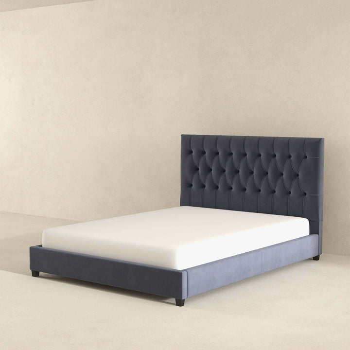 Donald Mid Century Modern Grey Velvet Platform Bed Queen Image 6