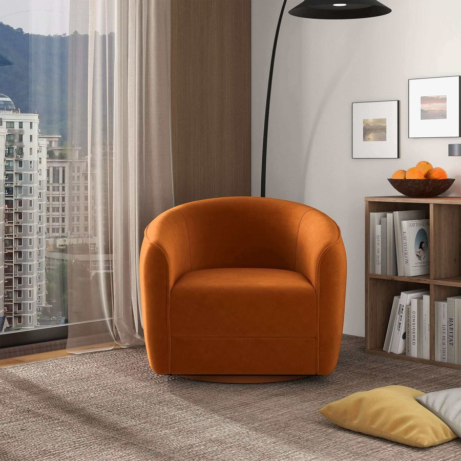 Elise Mid Century Modern Burnt Orange Velvet Swivel Chair Image 1