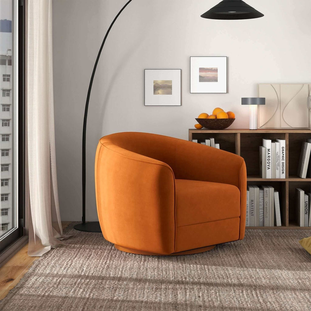 Elise Mid Century Modern Burnt Orange Velvet Swivel Chair Image 2