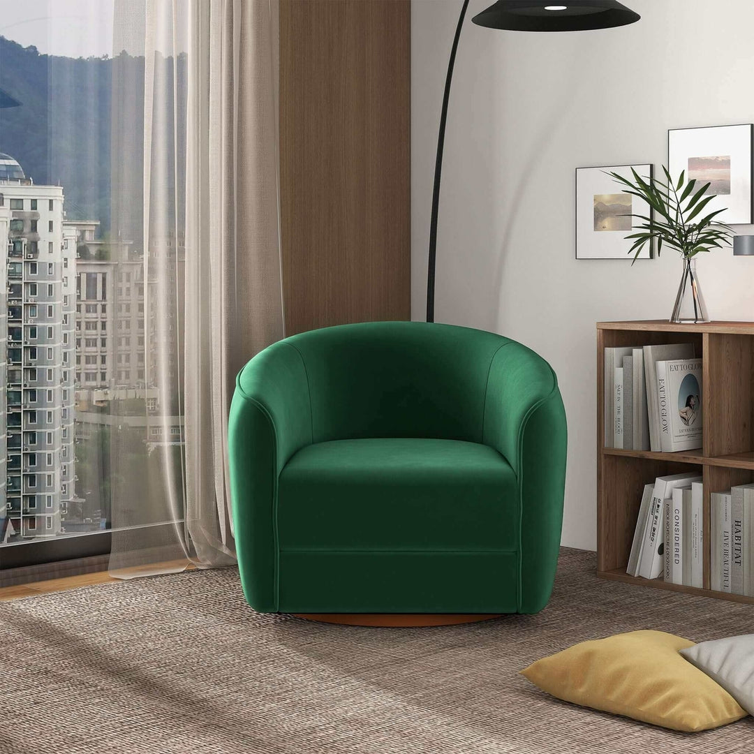 Elise Mid Century Modern Dark Green Velvet Swivel Chair Image 1