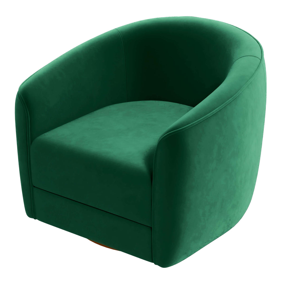 Elise Mid Century Modern Dark Green Velvet Swivel Chair Image 2