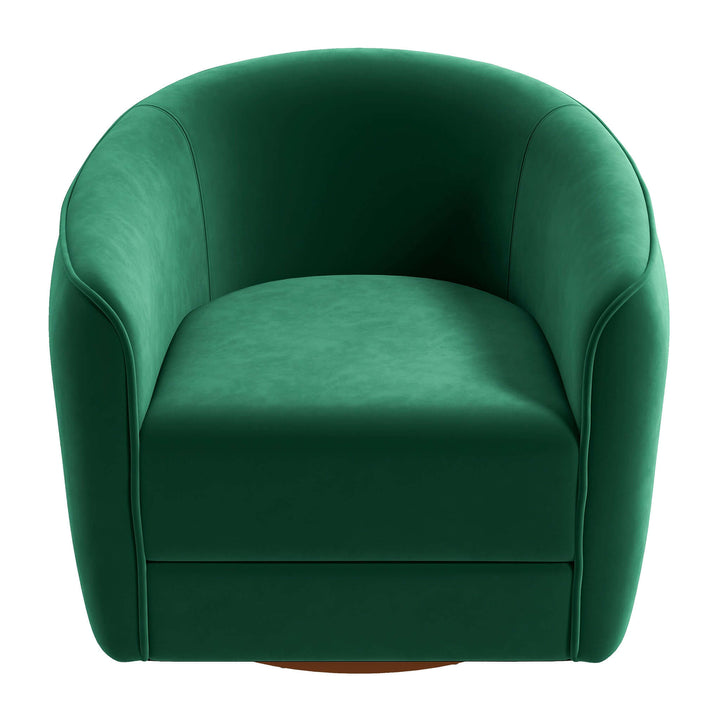 Elise Mid Century Modern Dark Green Velvet Swivel Chair Image 3