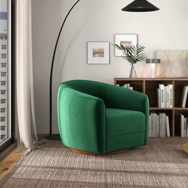 Elise Mid Century Modern Dark Green Velvet Swivel Chair Image 4