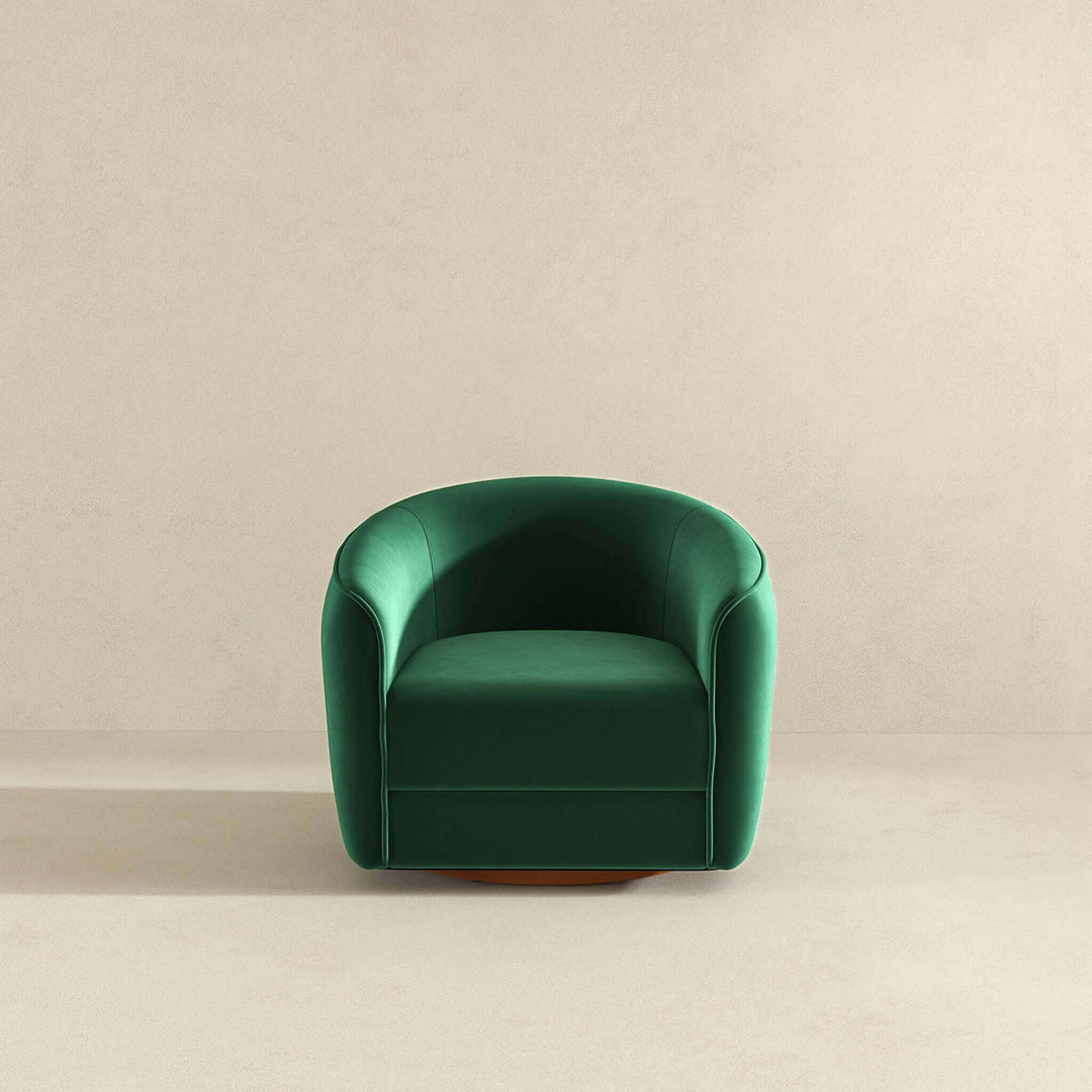 Elise Mid Century Modern Dark Green Velvet Swivel Chair Image 5