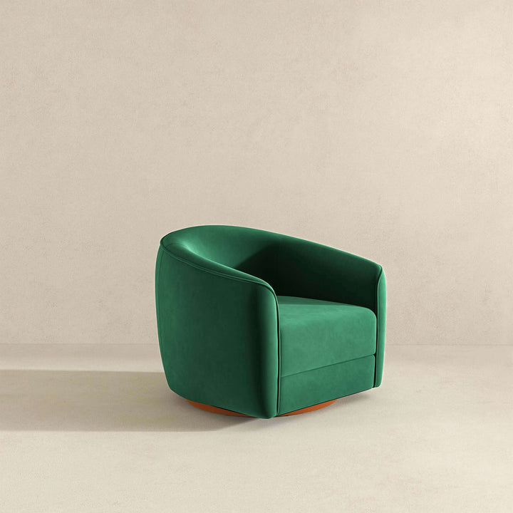 Elise Mid Century Modern Dark Green Velvet Swivel Chair Image 8