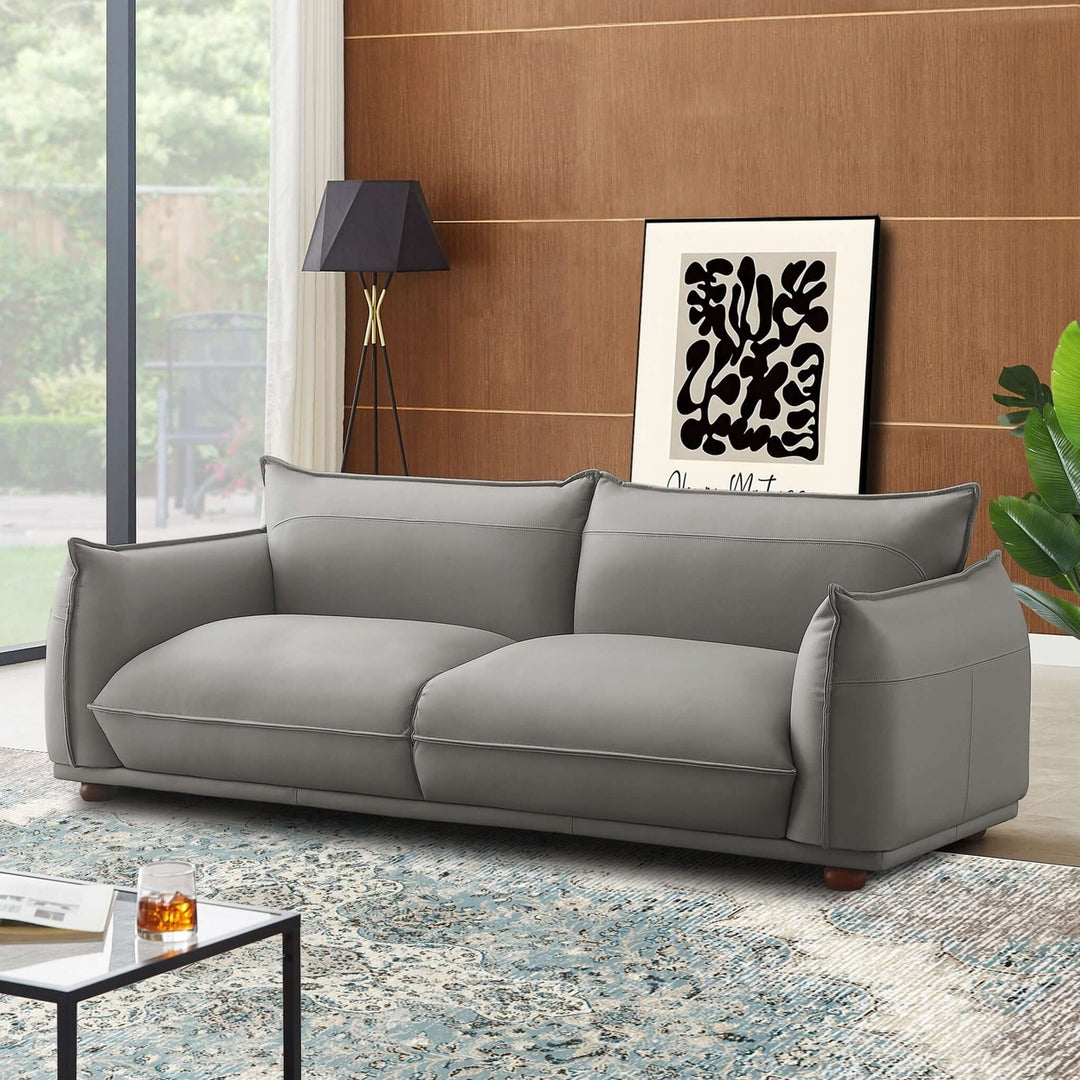 Emma Mid Century Modern Luxury Grey Leather Sofa Image 1