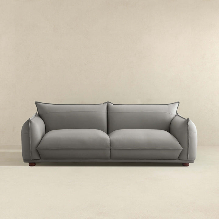 Emma Mid Century Modern Luxury Grey Leather Sofa Image 4