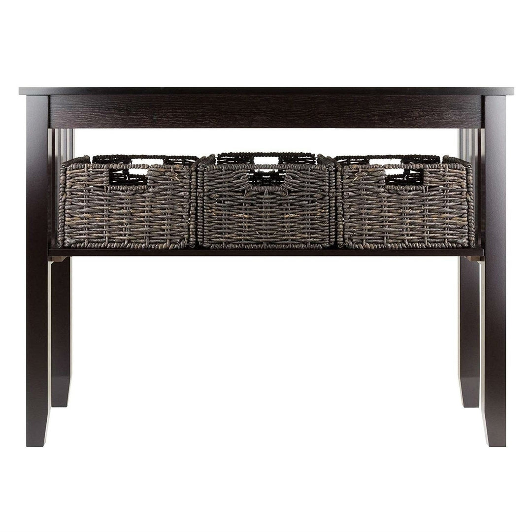 Espresso 2 Tier Entryway Hall Console Table with 3 Storage Baskets Image 2