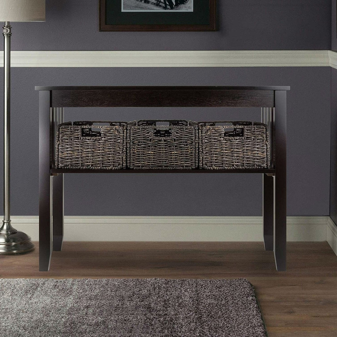 Espresso 2 Tier Entryway Hall Console Table with 3 Storage Baskets Image 4