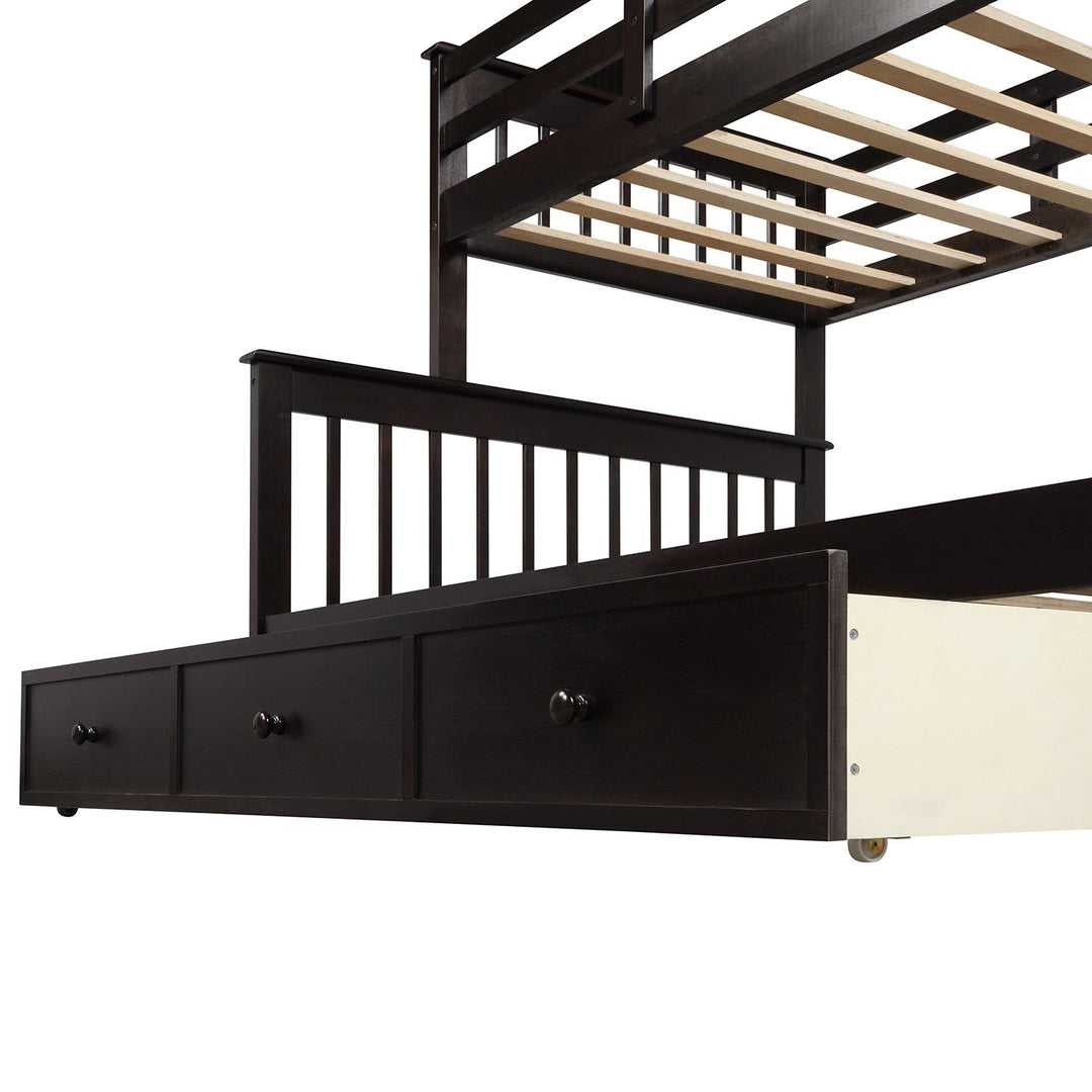 Espresso Twin Over Full Contemporary Bunk Bed With Stairs And Shelves Image 5