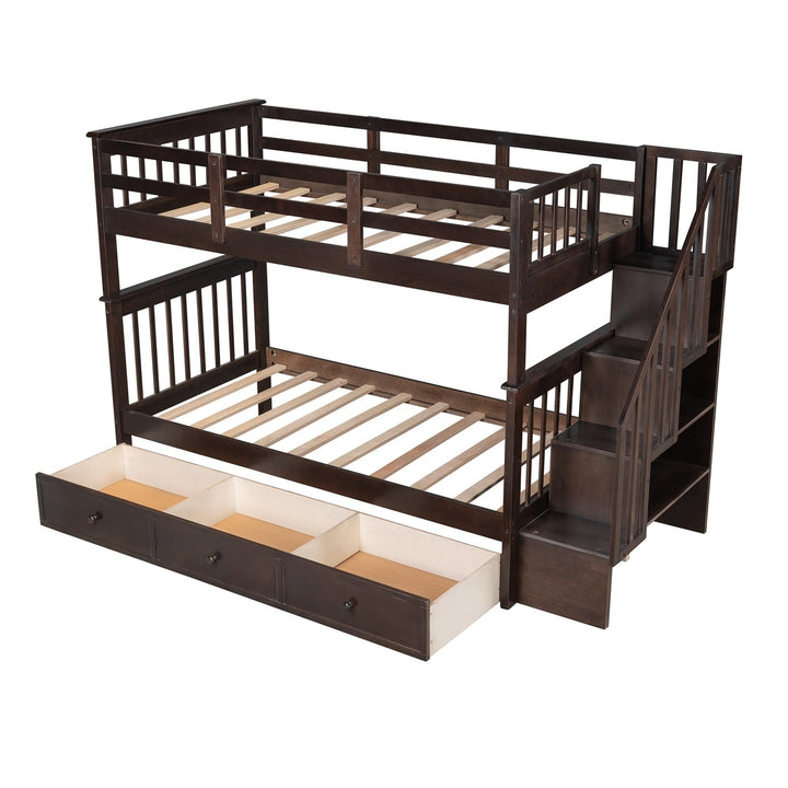 Espresso Twin Over Twin Bunk Bed with Stairway and Drawers Image 5