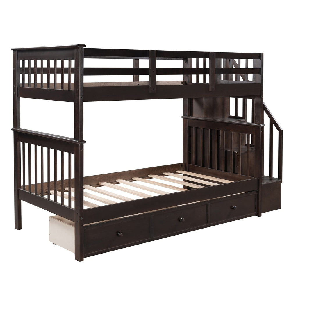 Espresso Twin Over Twin Bunk Bed with Stairway and Drawers Image 8