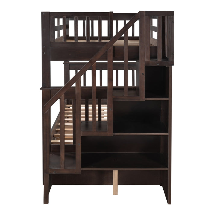 Espresso Twin Over Twin Bunk Bed with Stairway and Drawers Image 9