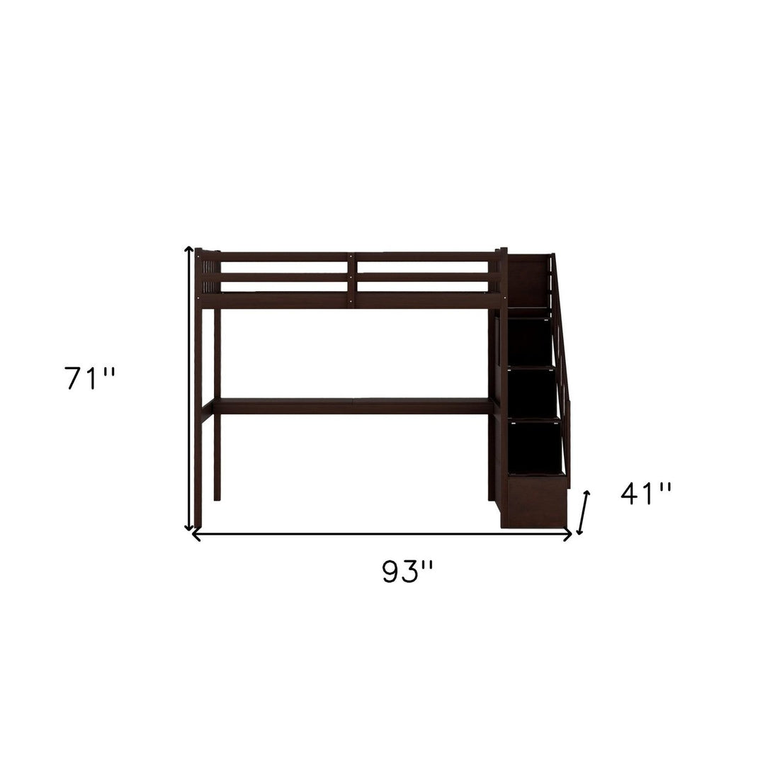 Espresso Twin Size Loft Bed with Built In Desk and Stairway Image 10