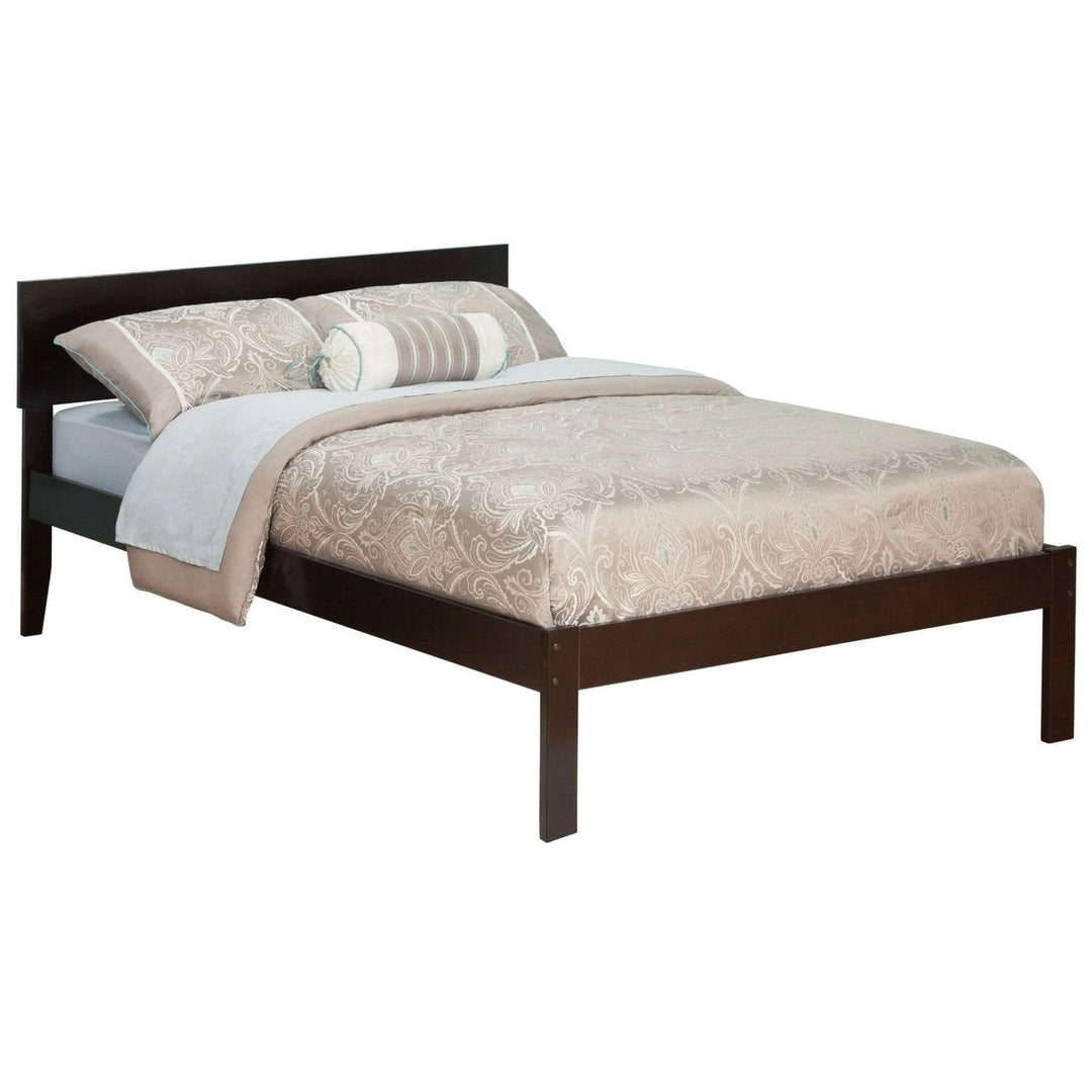 Full size Platform Bed with Headboard in Espresso Wood Finish Image 1