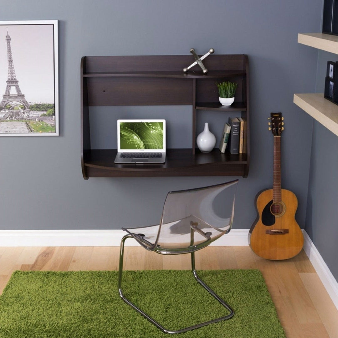 Espresso Wall-Mount Modern Floating Desk for Laptop Computer or Tablet Image 1